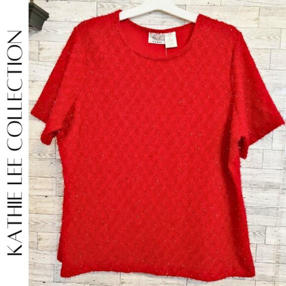 KATHIE LEE WOMAN *Vintage* Red Eyelash Blouse, 22W/24W, NWOT! - Picture 1 of 9